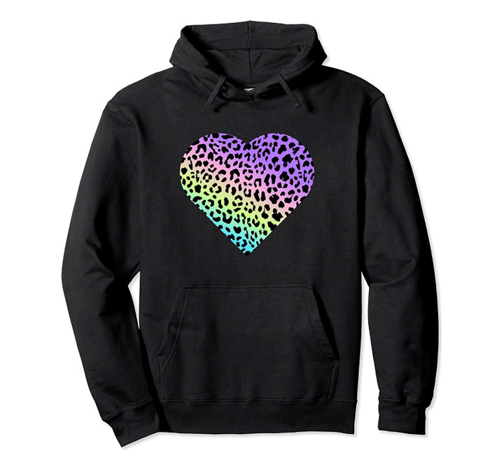 Leopard Print Rainbow Multi Color Heart Pullover Hoodie, T-Shirt, Sweatshirt