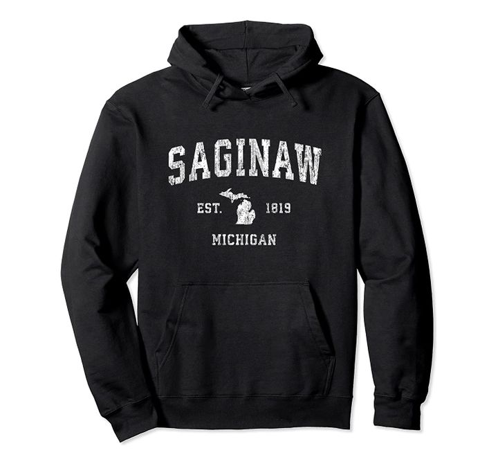 Saginaw Michigan MI Vintage Athletic Sports Design Pullover Hoodie, T-Shirt, Sweatshirt