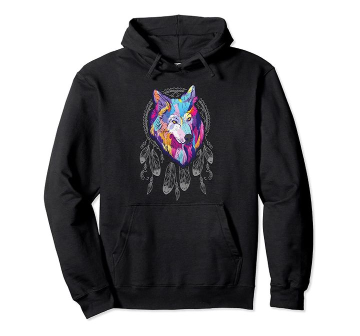 Wolf Dream Catcher Splash Art Animal Pullover Hoodie, T-Shirt, Sweatshirt