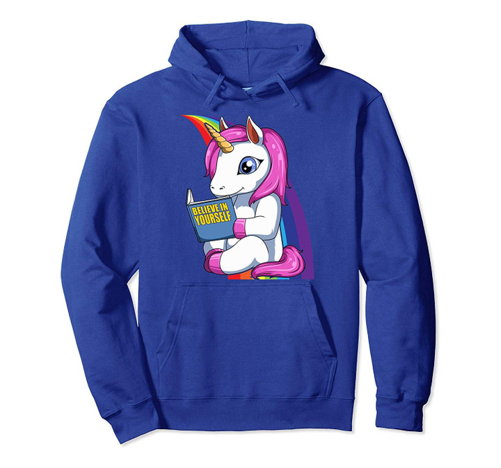 Unicorn Believe In Yourself Unicorn Reading Book Lovers Pullover Hoodie