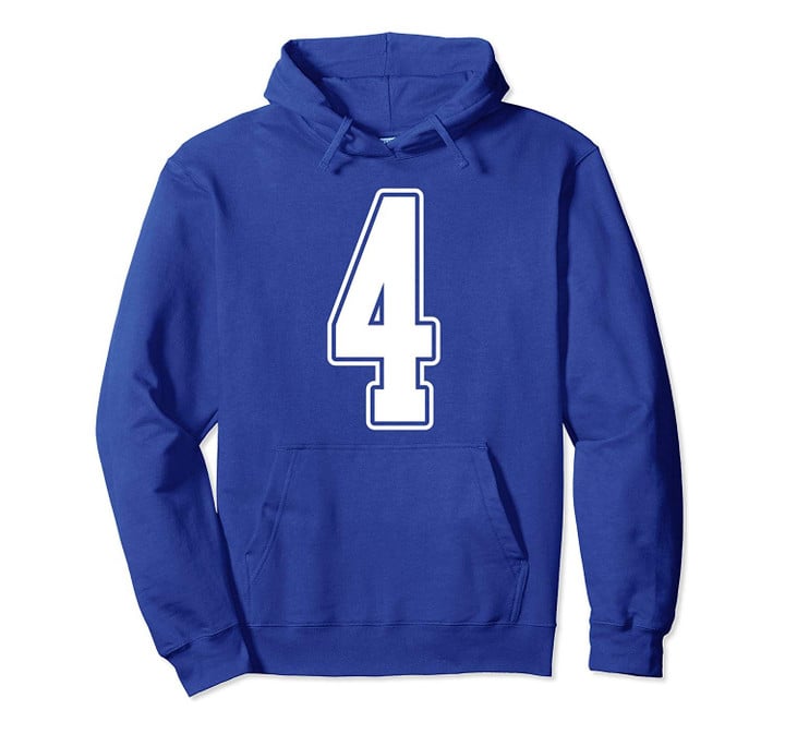 4 White Outline Number 4 Sports Fan Jersey Style Pullover Hoodie