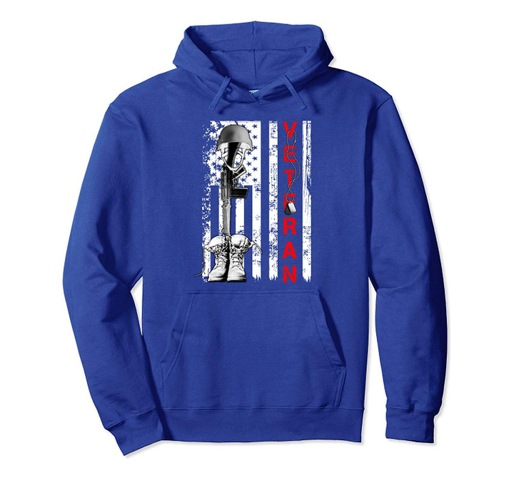 American Flag Red Line Design Veterans Day Pullover Hoodie