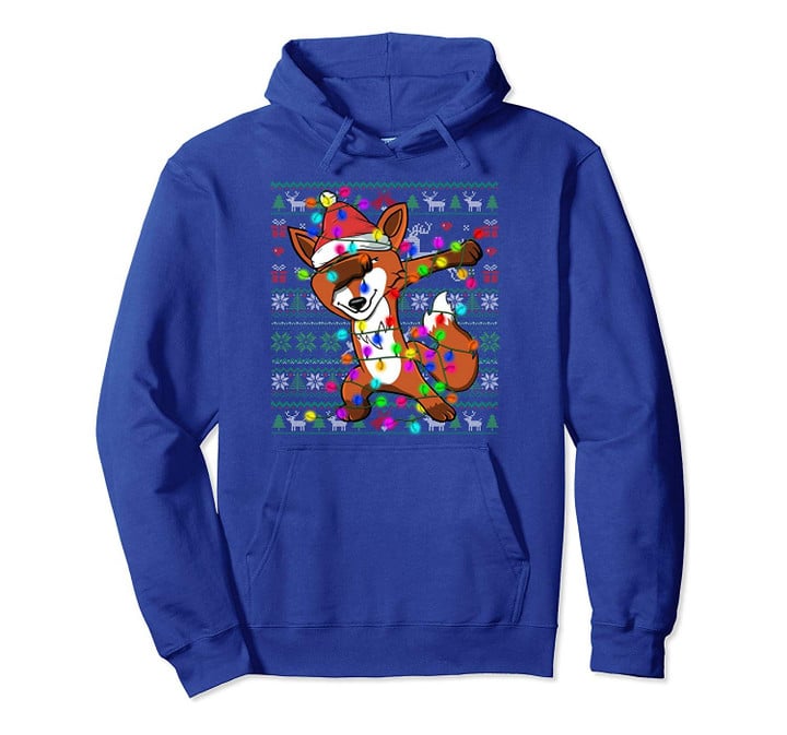 Dabbing Fox Christmas Lights Ugly Xmas Sweater Party Gifts Pullover Hoodie