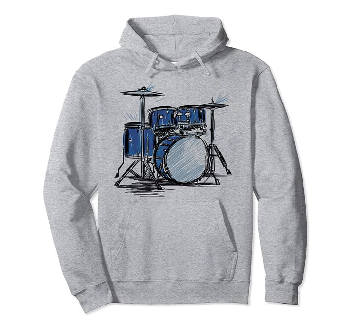 Cool drummer music design featuring a sketch of a drum kit Pullover Hoodie