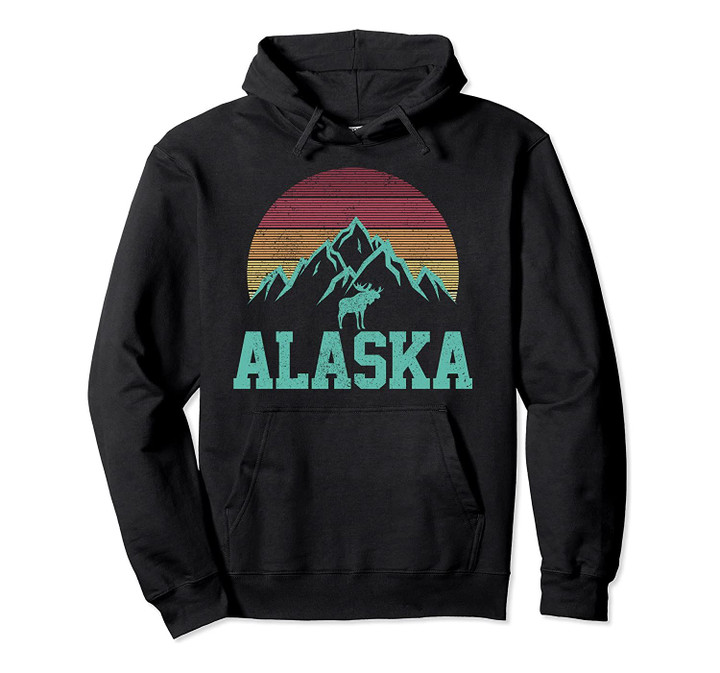 Alaska Vintage Moose Outdoor Nature Hiking Souvenir Gift Pullover Hoodie