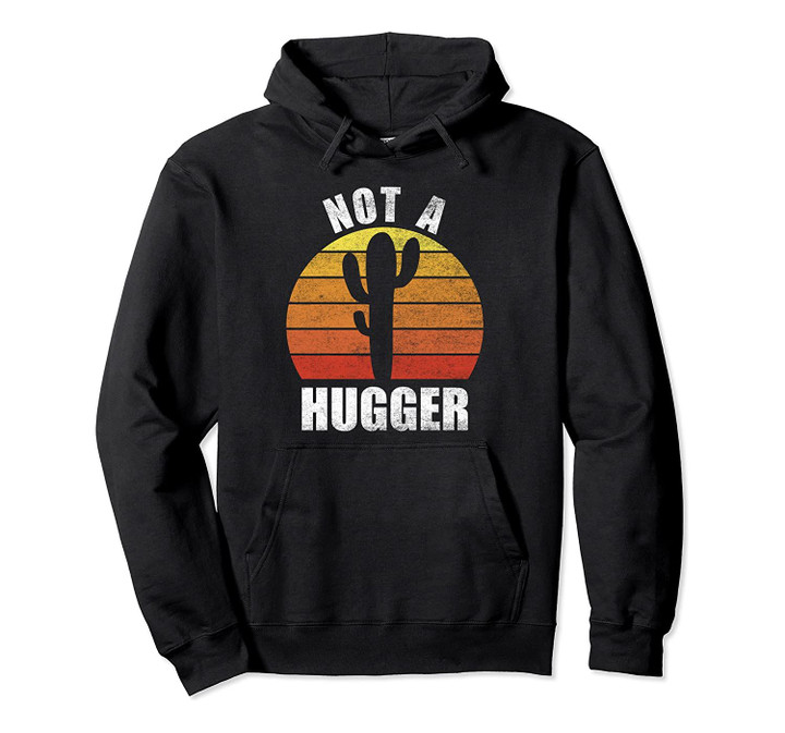 Retro Vintage Sunset Funny Sarcastic Cactus Not A Hugger Pullover Hoodie