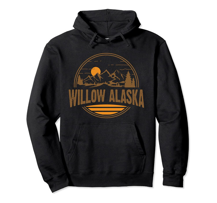 Vintage Willow, Alaska Mountain Hiking Souvenir Print Pullover Hoodie