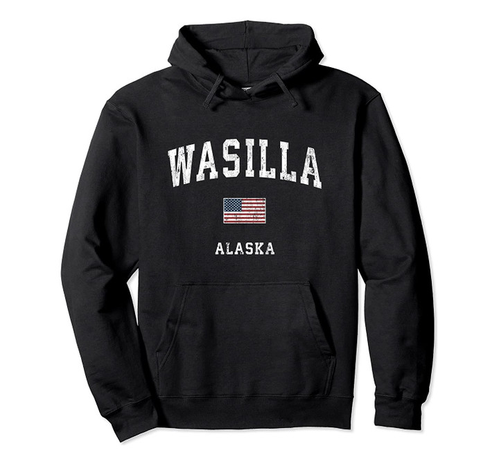 Wasilla Alaska AK Vintage American Flag Sports Design Pullover Hoodie