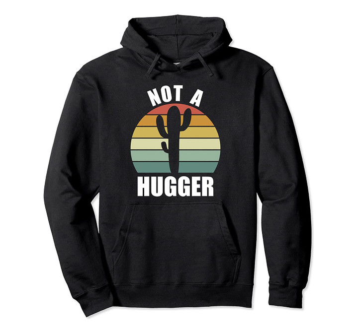 Vintage Retro Sunset Funny Sarcastic Cactus Not A Hugger Pullover Hoodie