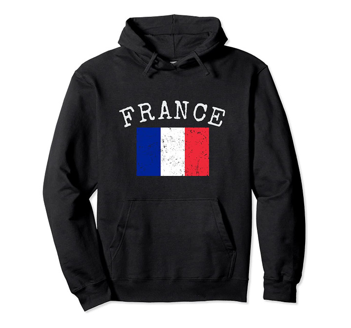 Flag of France - Retro Distressed Vintage French Flag Pullover Hoodie