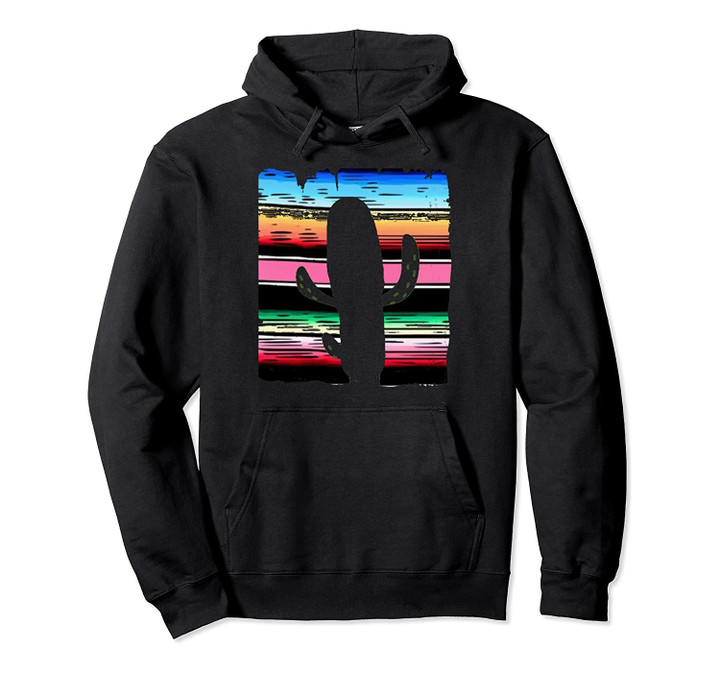 Mexican Serape Design With Desert Cactus Pullover Hoodie