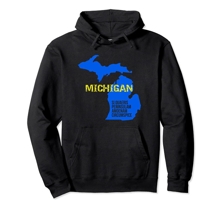 State Motto of Michigan Silhouette Outline Art MI Pride Gift Pullover Hoodie
