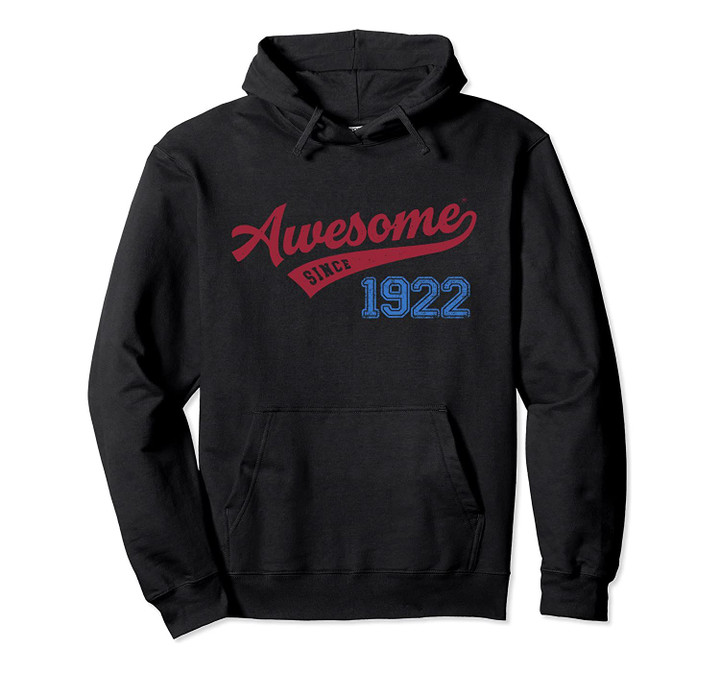 Awesome Since 1922 Old School Baseball 97th Birthday Gift Pullover Hoodie