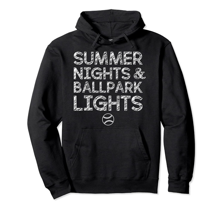 Summer Nights Ballpark Lights Baseball Softball Player Gifts Pullover Hoodie