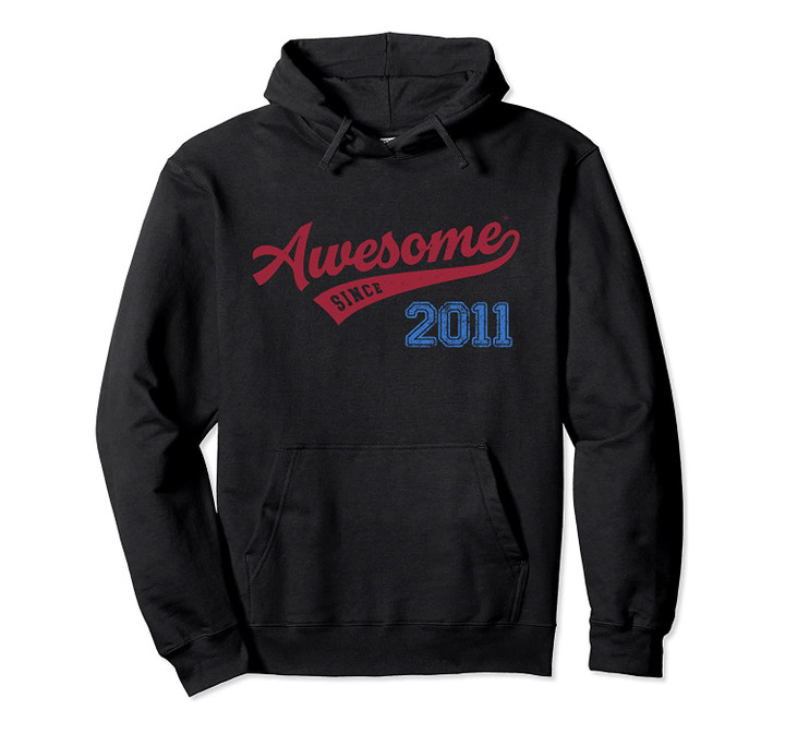 Awesome Since 2011 Old School Baseball 8th Birthday Gift Pullover Hoodie