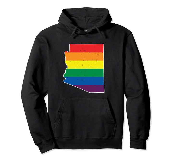 Gay Pride Flag - Arizona Map - Rainbow Stripes Pullover Hoodie
