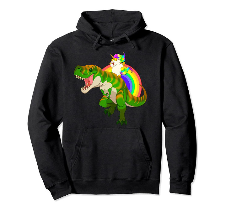 Unicorn Riding T Rex Hoodie Trex Dinosaur Rainbow Rawr Gift