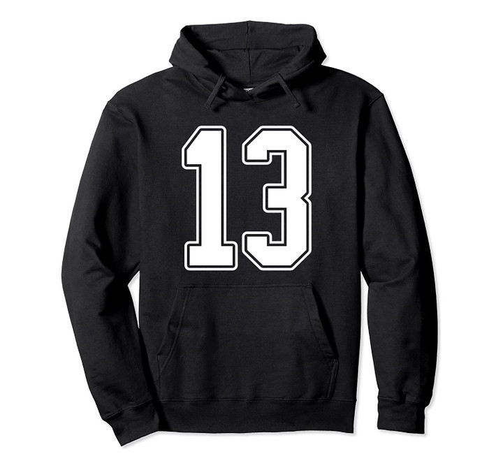 #13 White Outline Number 13 Sports Fan Jersey Style Pullover Hoodie