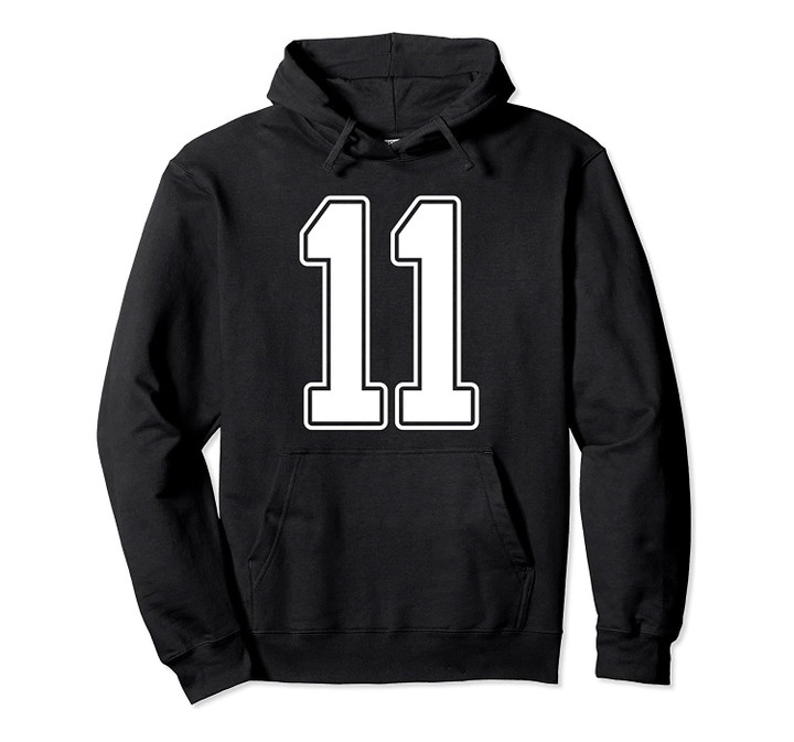 #11 White Outline Number 11 Sports Fan Jersey Style Pullover Hoodie