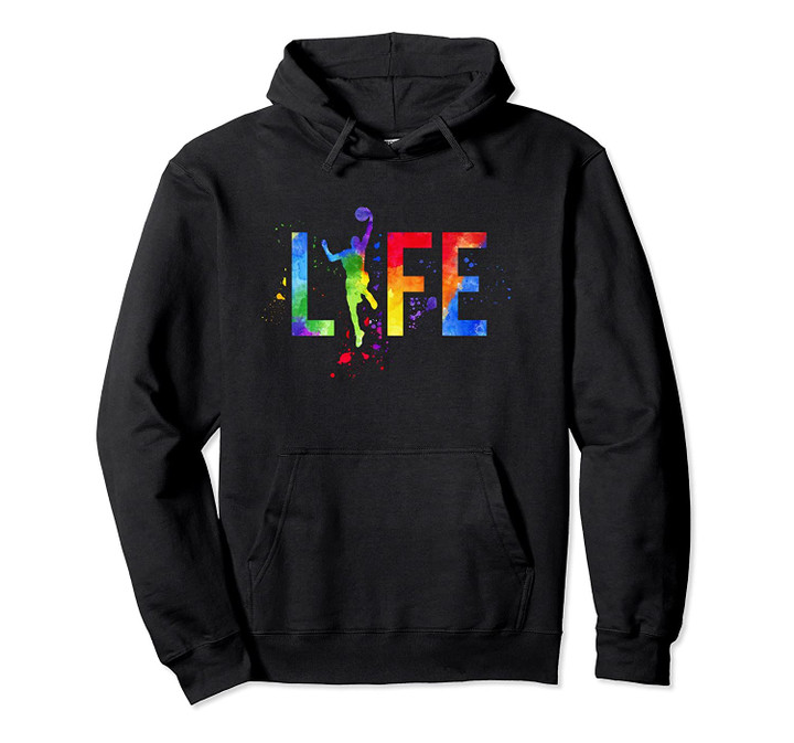 Basketball Mens Ball is Life Watercolor Basketball Gift Idea Pullover Hoodie