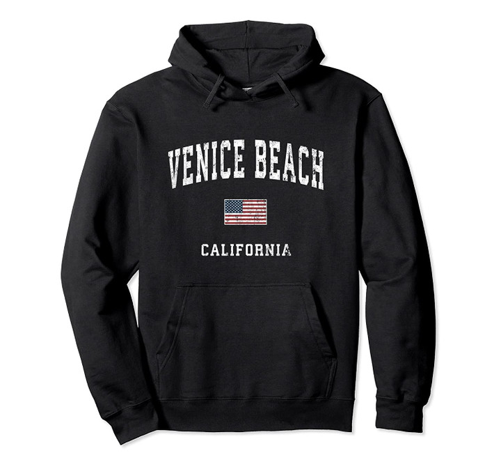 Venice Beach California CA Vintage American Flag Sports Pullover Hoodie