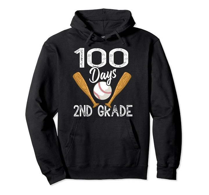 100 Days 2nd Grade School Baseball Bat Sport Teacher Student Pullover Hoodie