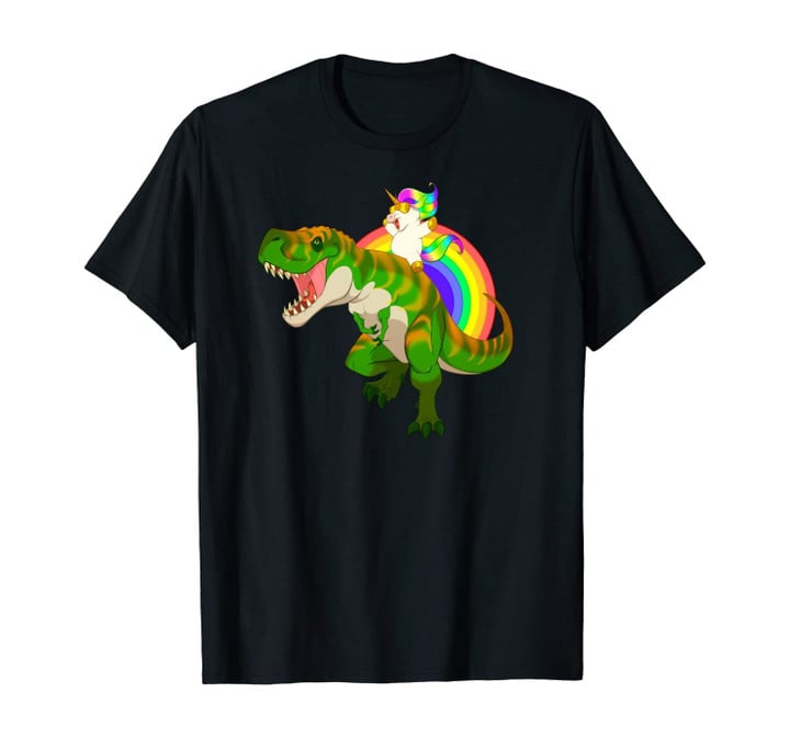 Unicorn Riding T Rex Unisex T-Shirt Trex Dinosaur Rainbow Rawr Gift