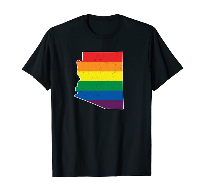 Gay Pride Flag - Arizona Map - Rainbow Stripes Unisex T-Shirt