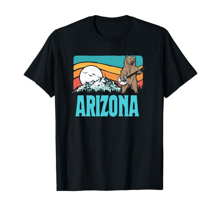 Arizona Mountains Bluegrass Banjo Bear Funny Graphic Unisex T-Shirt