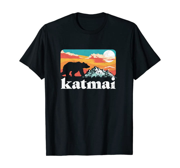 Katmai Alaska Retro Bear & Mountain Vintage 80s Graphic Unisex T-Shirt