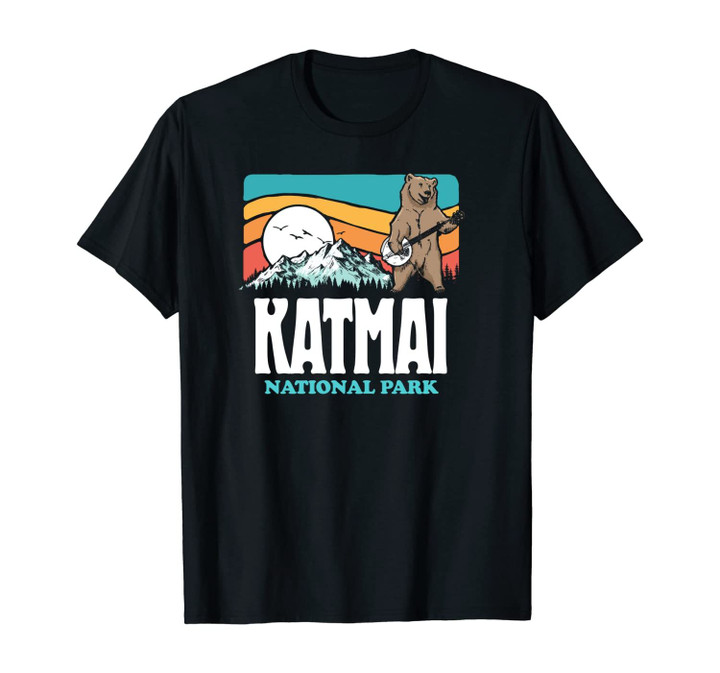 Katmai National Park Retro Alaska Mountains Banjo Bear Funny Unisex T-Shirt