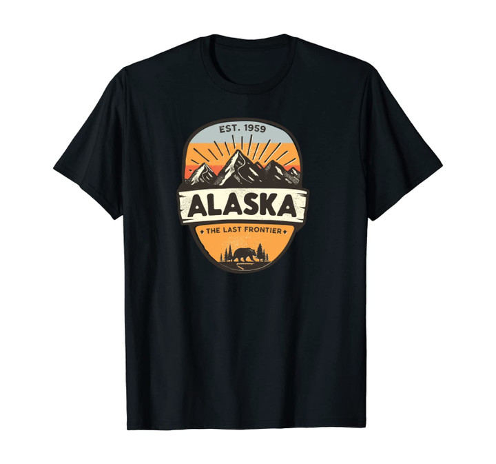 Alaska The Last Frontier, Vintage Retro Mountain And Bear Unisex T-Shirt