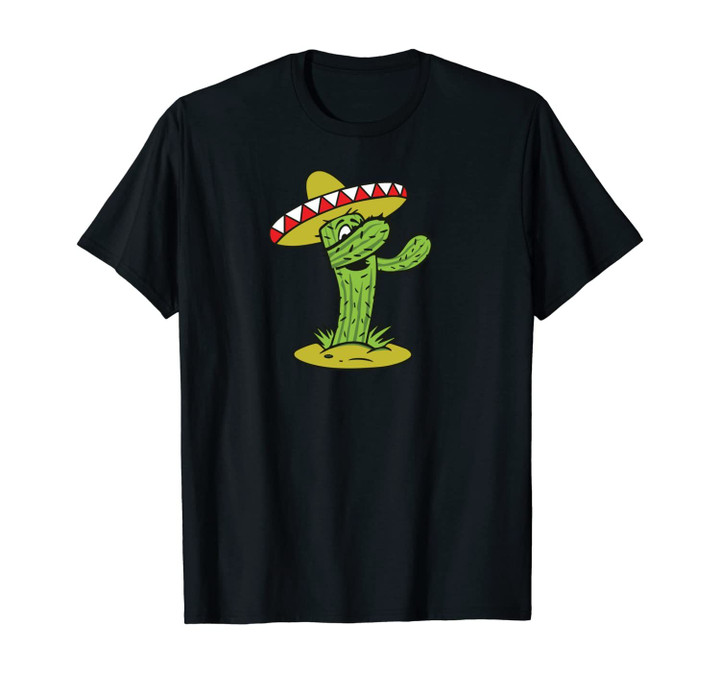 Funny Dabbing Cactus With Sombrero Mustache Mexican Dab Gift Unisex T-Shirt