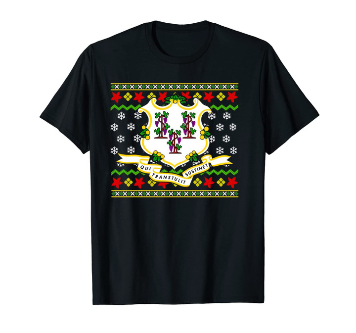 Connecticut Flag Ugly Christmas Pattern Gift Unisex T-Shirt