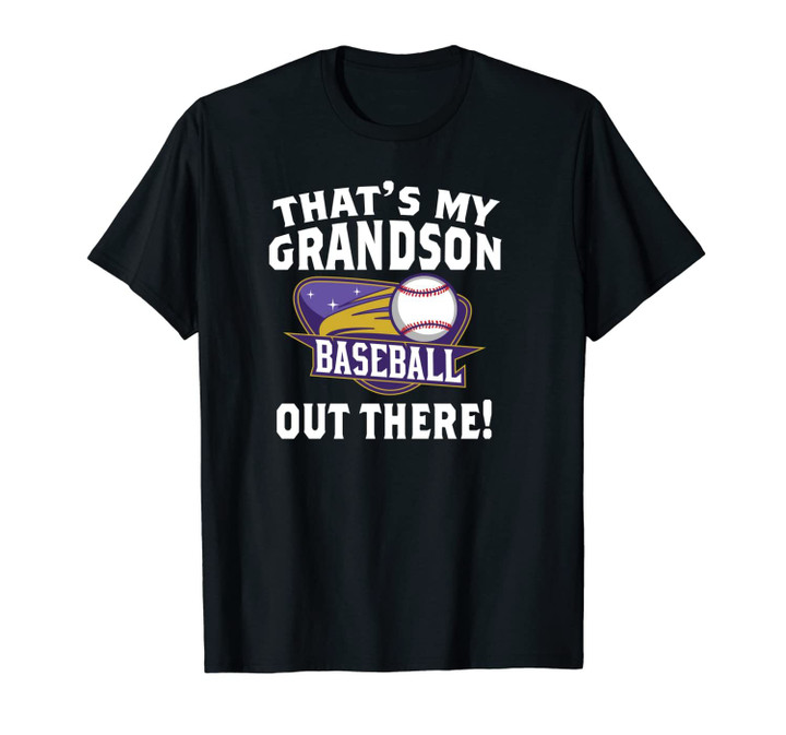 That's My Grandson Out There Baseball T-Shirt Purple Gold Unisex T-Shirt