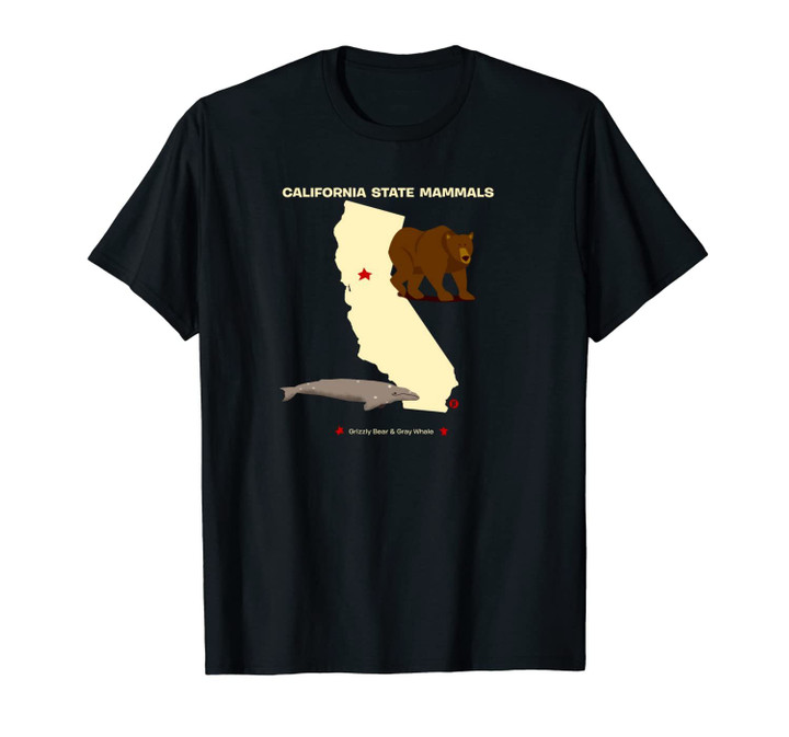 Cute California State Map With Whale & Bear Unisex T-Shirt