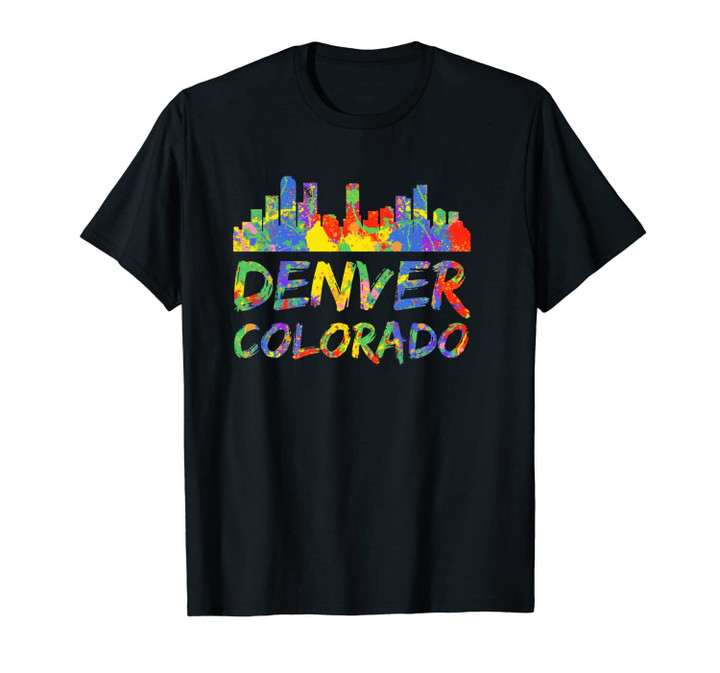 Denver Colorado City Skyline Artwork Colorful Denver Skyline Unisex T-Shirt