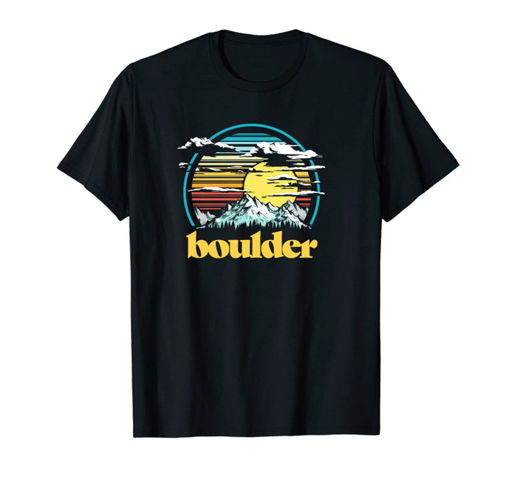 Retro Boulder Colorado Vintage 80s Style Mountains & Sun Unisex T-Shirt