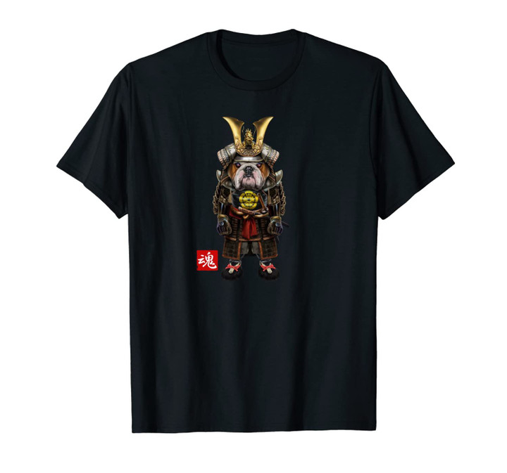 Grumpy English Bulldog in Full Japanese Samurai Armor Unisex T-Shirt