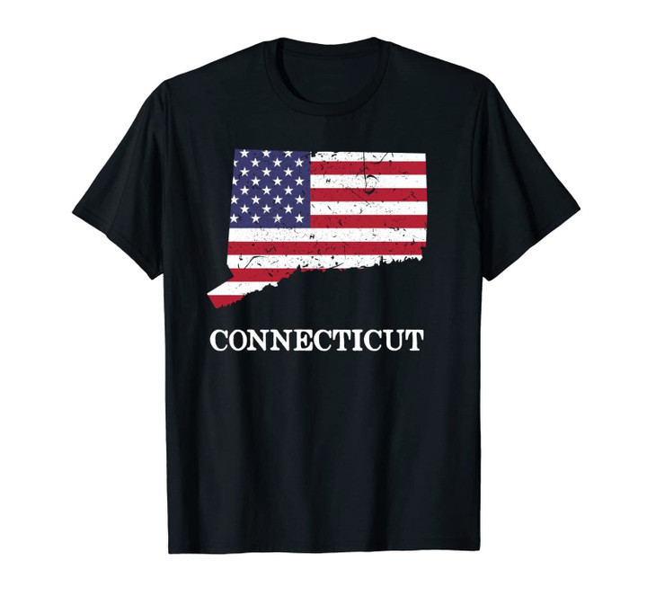 Connecticut Map State American Flag 4th Of July Pride Unisex T-Shirt