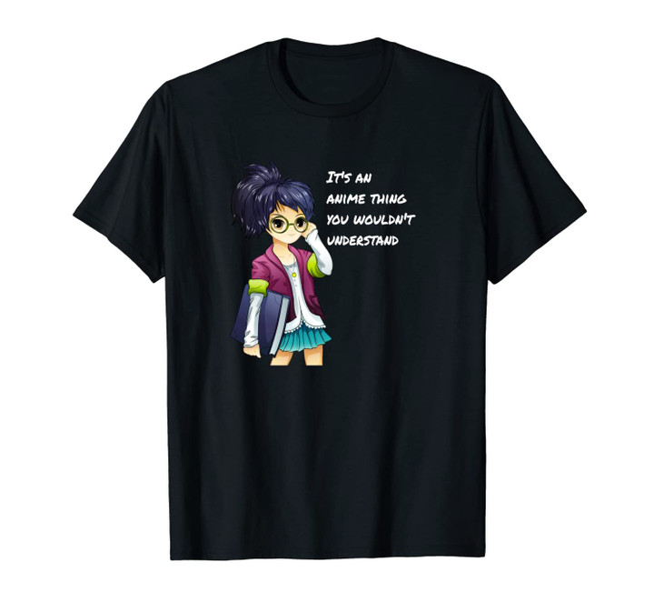 Cute Anime Girl Wearing Glasses and a Blue Skirt Unisex T-Shirt