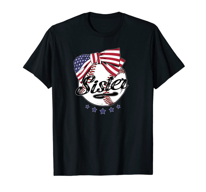 Baseball Sister American Flag Cute Softball Tee Game Support Unisex T-Shirt