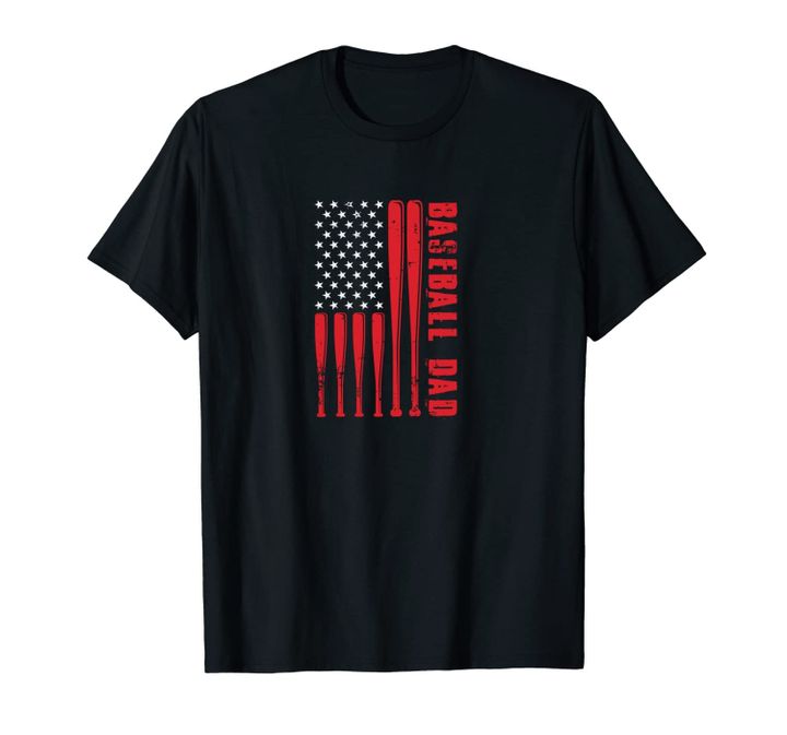 Proud Baseball Dad American Flag Sports Unisex T-Shirt