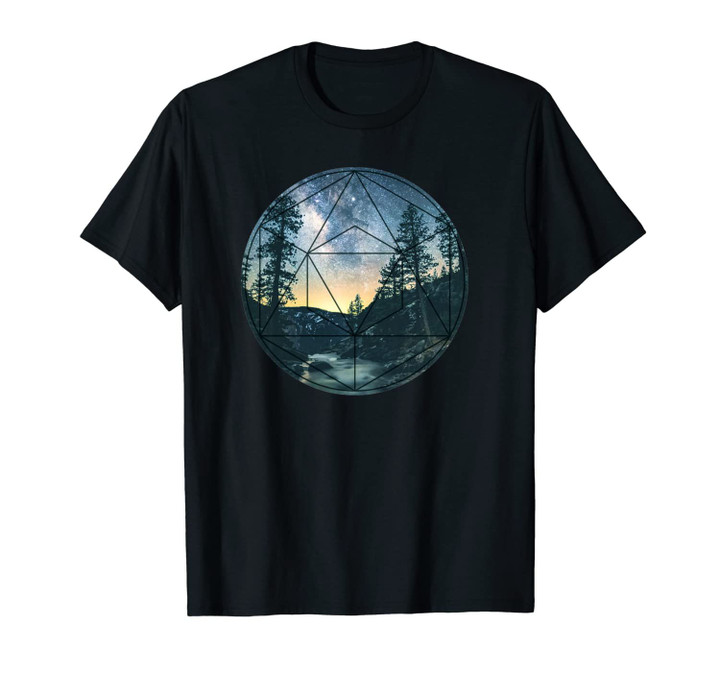 mens Sacred Geometry Meets Nature Outdoor Mountains & Galaxy Unisex T-Shirt