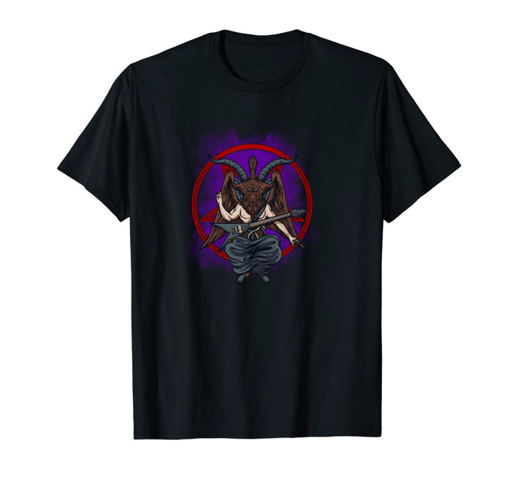 Heavy Metal Sabbatic Goat Flying V Guitar Player | Horns Up Unisex T-Shirt