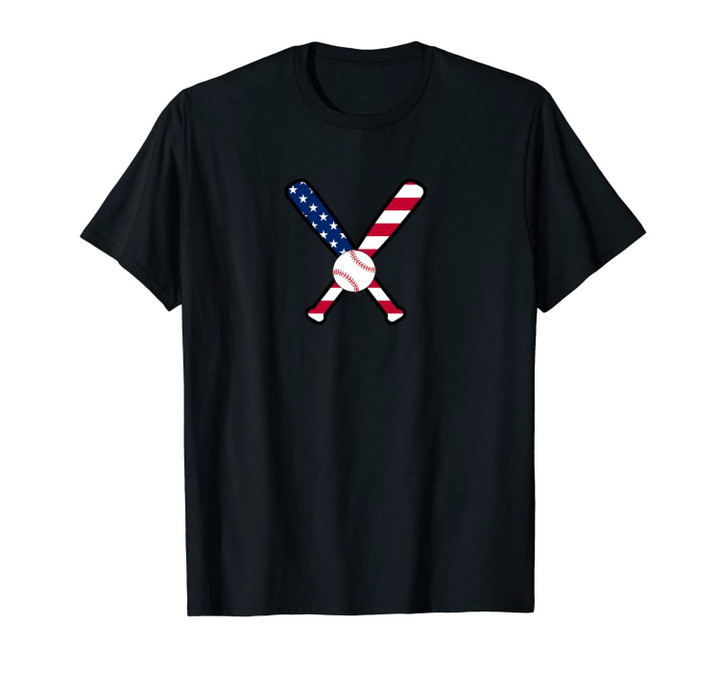 Baseball Bat and Ball American Flag Themed Stars and Stripes Unisex T-Shirt