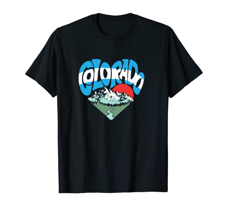 Retro Colorado Flag Outdoor Nature Lover Heart & Mountains Unisex T-Shirt