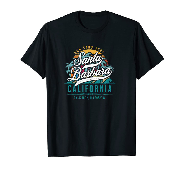 Retro Santa Barbara California Sun Sand Surf Beach Palm Tree Unisex T-Shirt