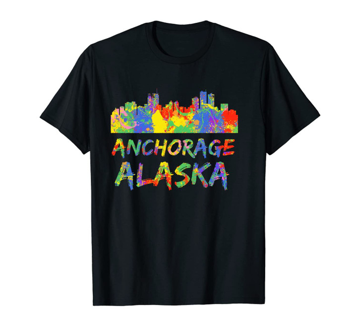 Anchorage Alaska City Skyline Art Colorful Anchorage Skyline Unisex T-Shirt