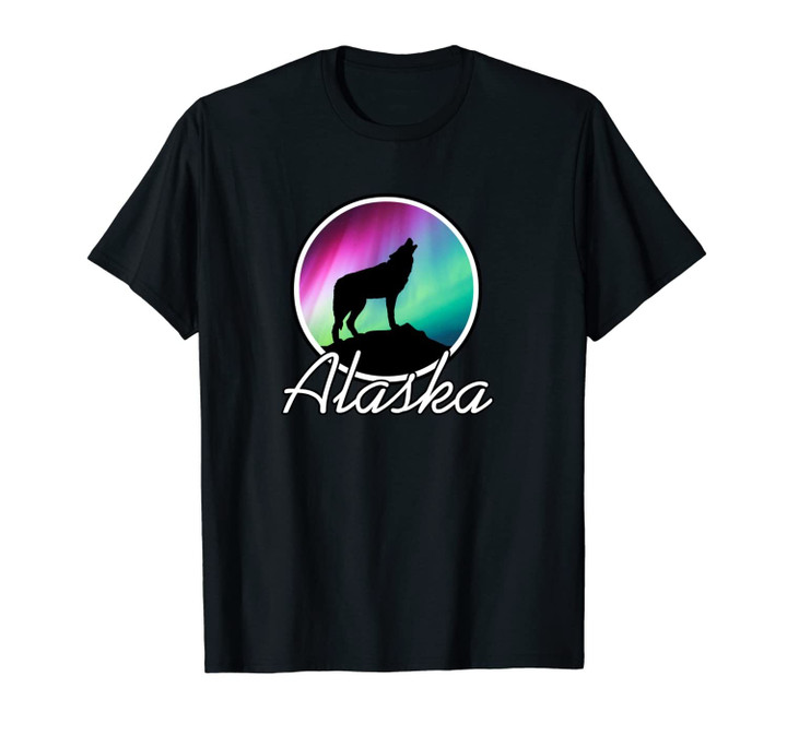 Alaska Northern Lights T-Shirt Alaskan Wolf Aurora Borealis Unisex T-Shirt